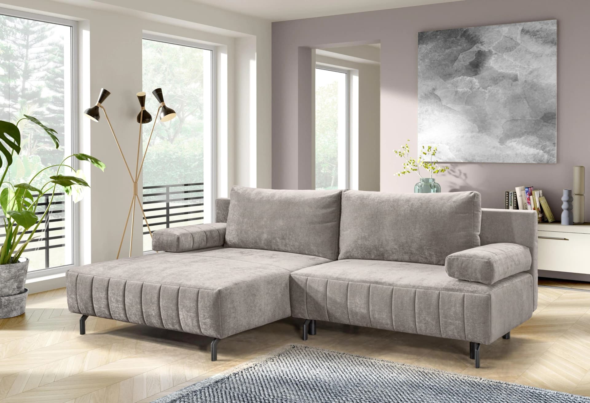 Ecksofa EXXPO Sofa Fashion Sand mit Bettfunktion