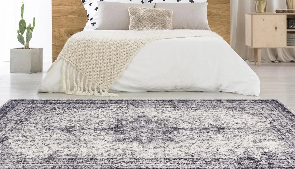 Grauer Polyester Teppich im kurzflor Stil