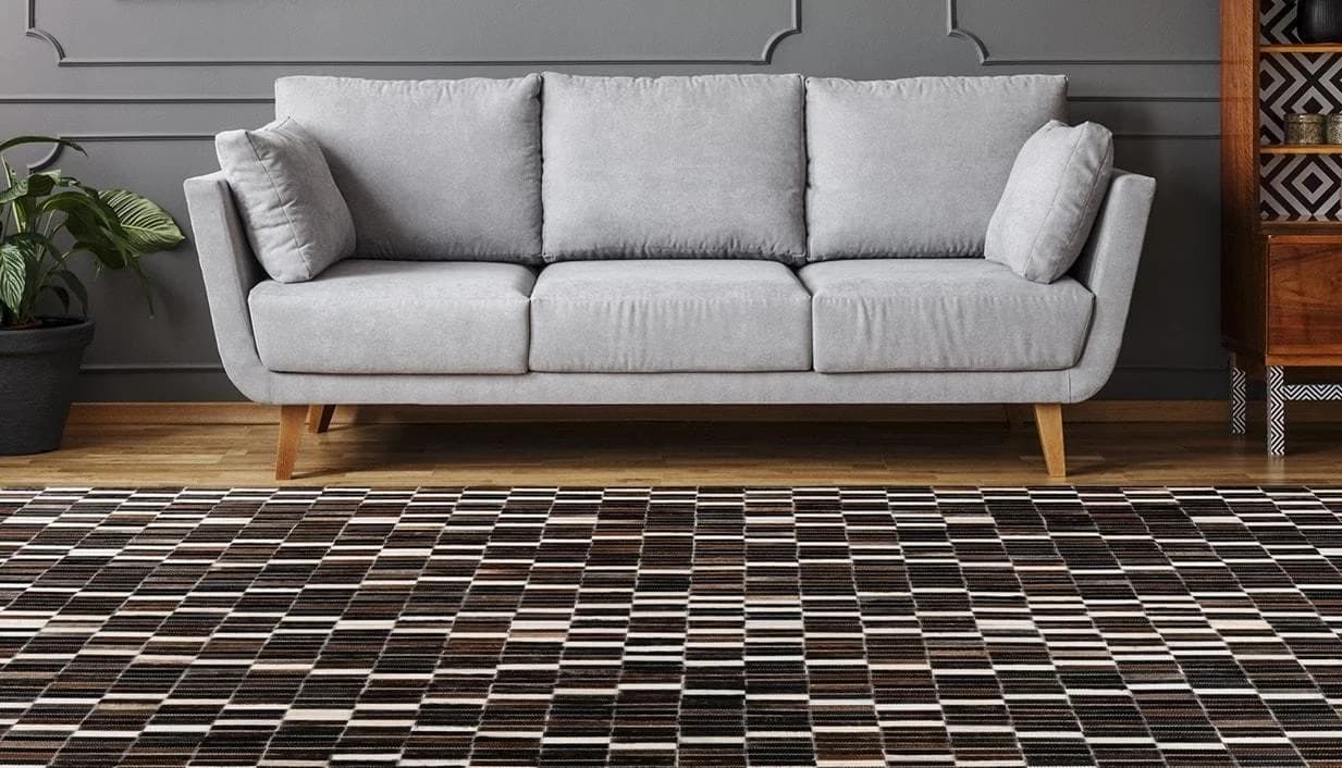 PADIRO Lavin 125 Teppich Schwarz-Weiß Rindsleder Patchwork