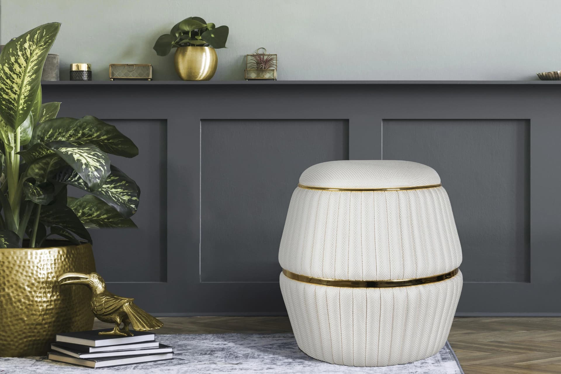 KAYOOM Hocker Doric Sitzhocker Beige/Gold Webstoff