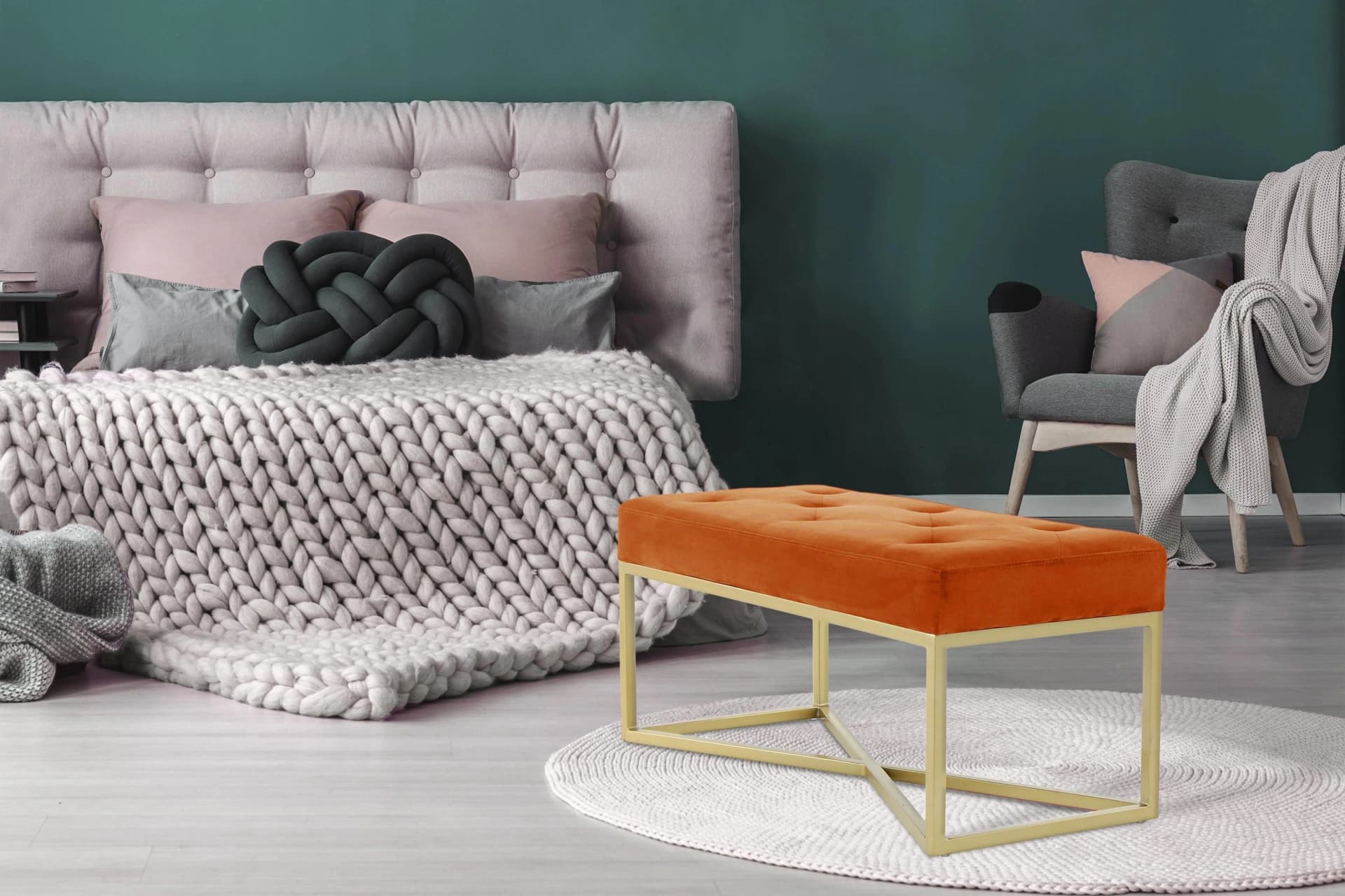 Hockerbank KAYOOM Cameron 125 Orange Gold Samt-Look