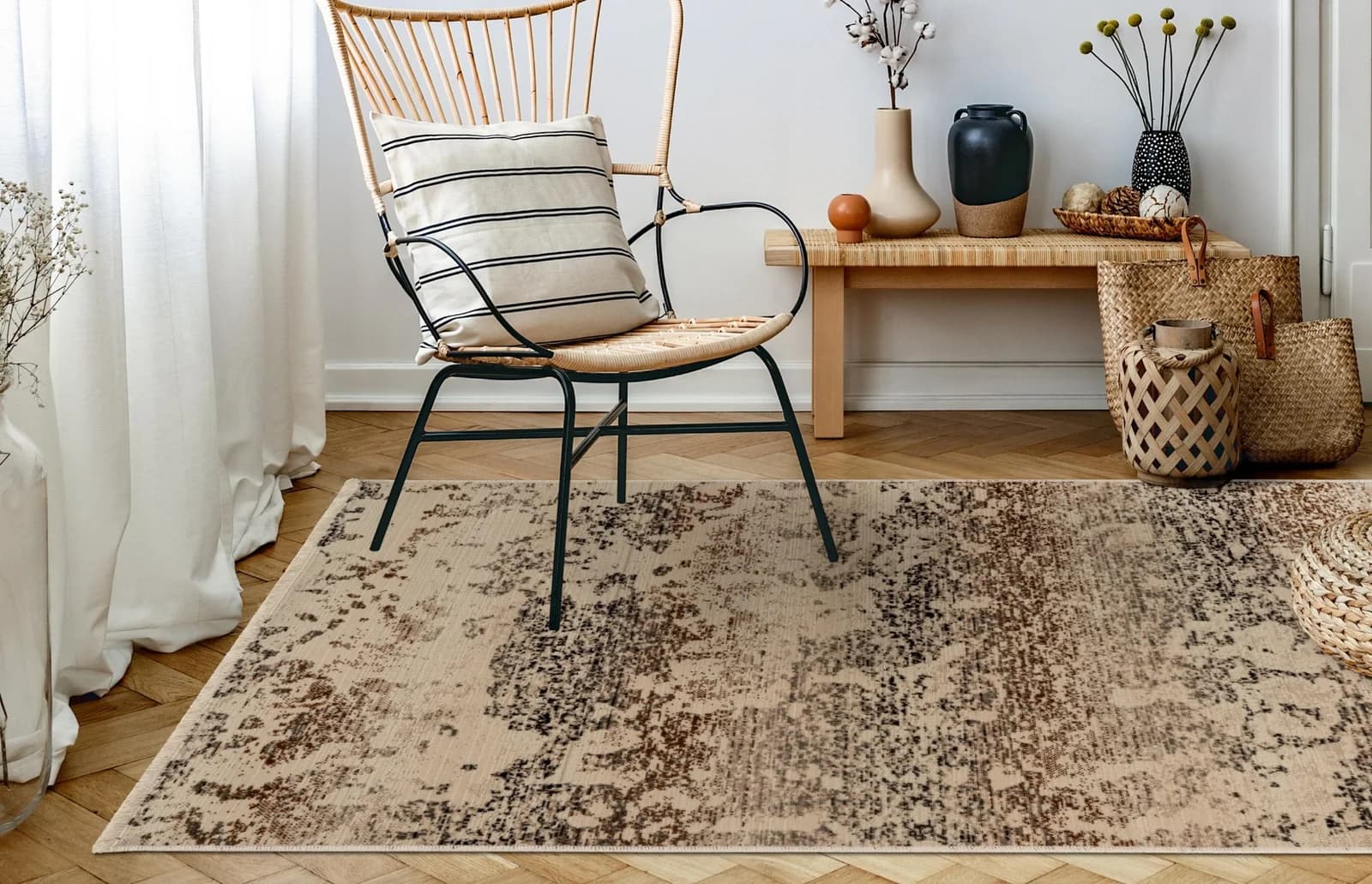 Teppich KAYOOM Charin 225 Beige Vintage-Optik Polypropylen