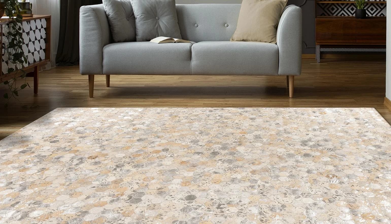 PADIRO Teppich Lavin 1025 Silber Rindleder Patchwork