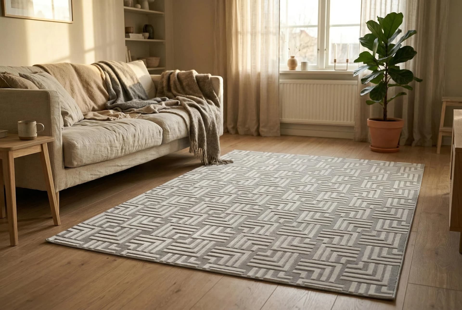 KAYOOM Teppich Calma 325 Silber Kurzflor 3-D Optik