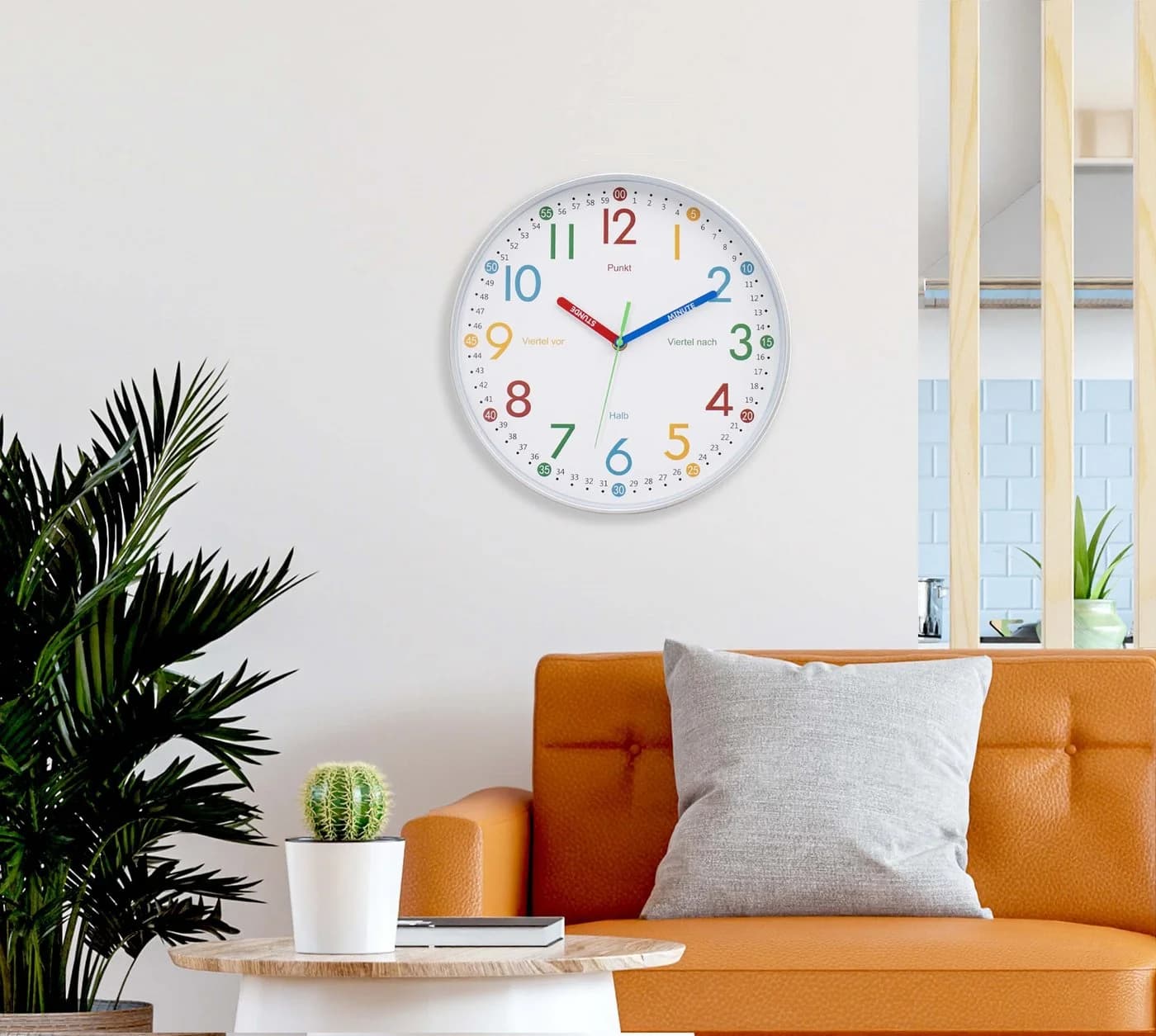 K&L Wall Art Kinderwanduhr Bunt Lautlos Lernuhr