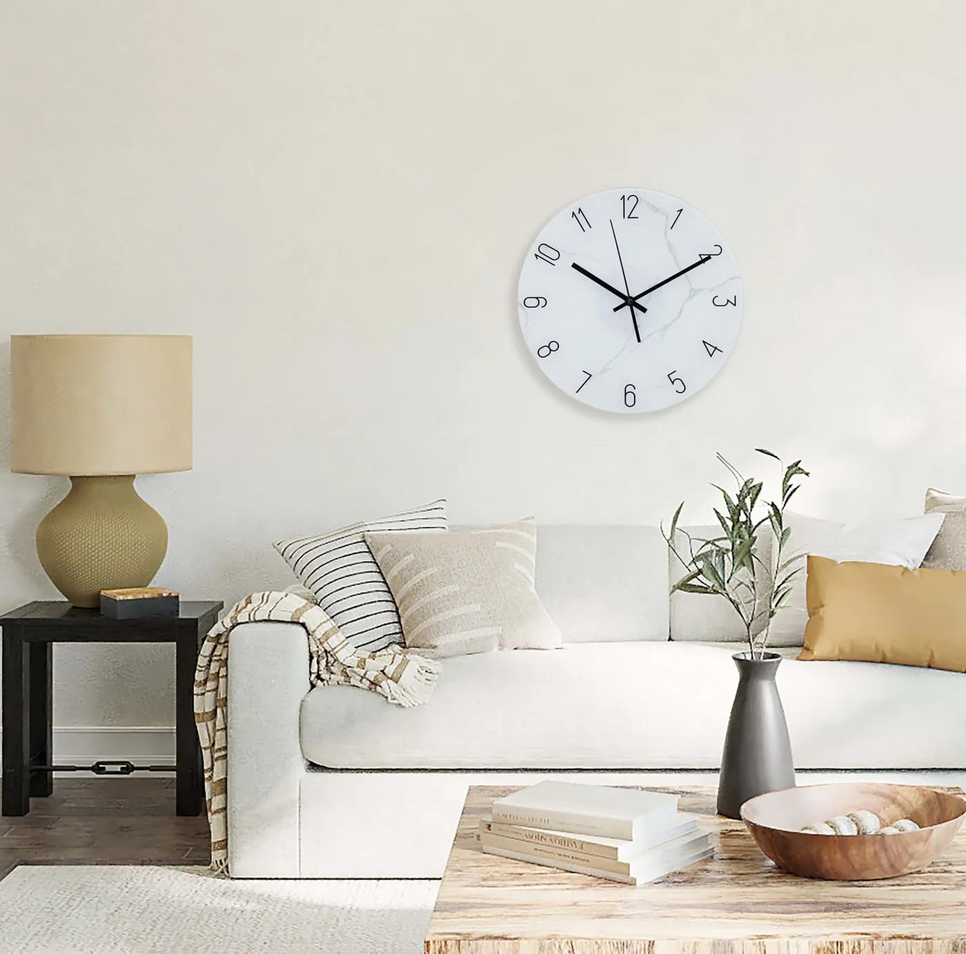 K&L Wall Art Wanduhr Glas Steinoptik Schwarz Weiß