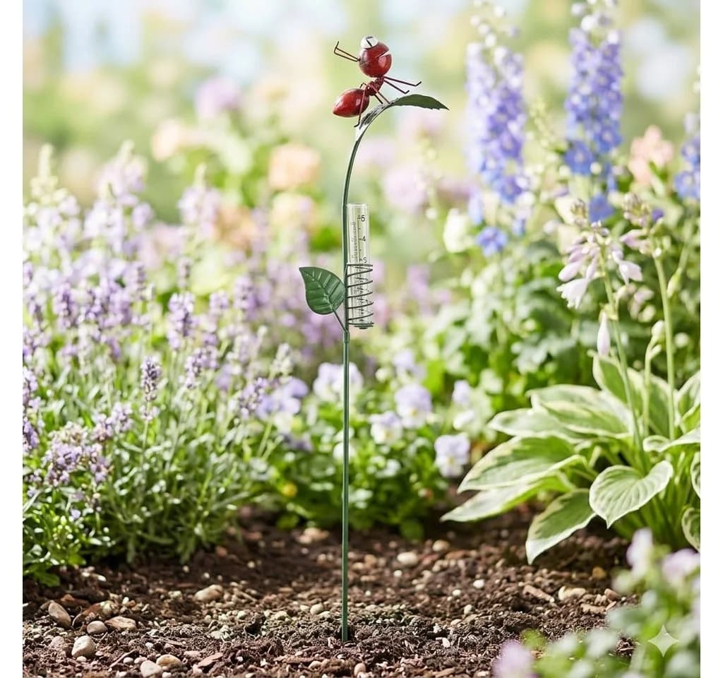 Holzwurm GmbH Dekorativer Gartenstecker Ameise Regenmesser Grün/Rot