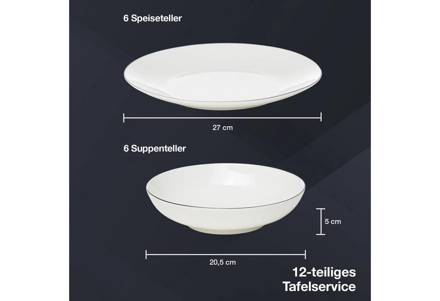 Peill+Putzler Tafelservice Bologna 12-tlg. Weiß Schwarz Keramik