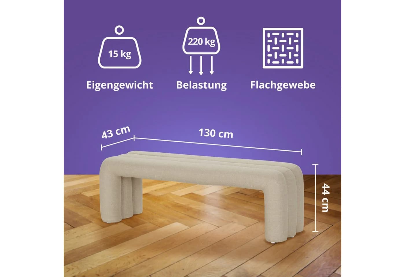 KHG Sitzbank minimalistisch Beige Flachgewebe