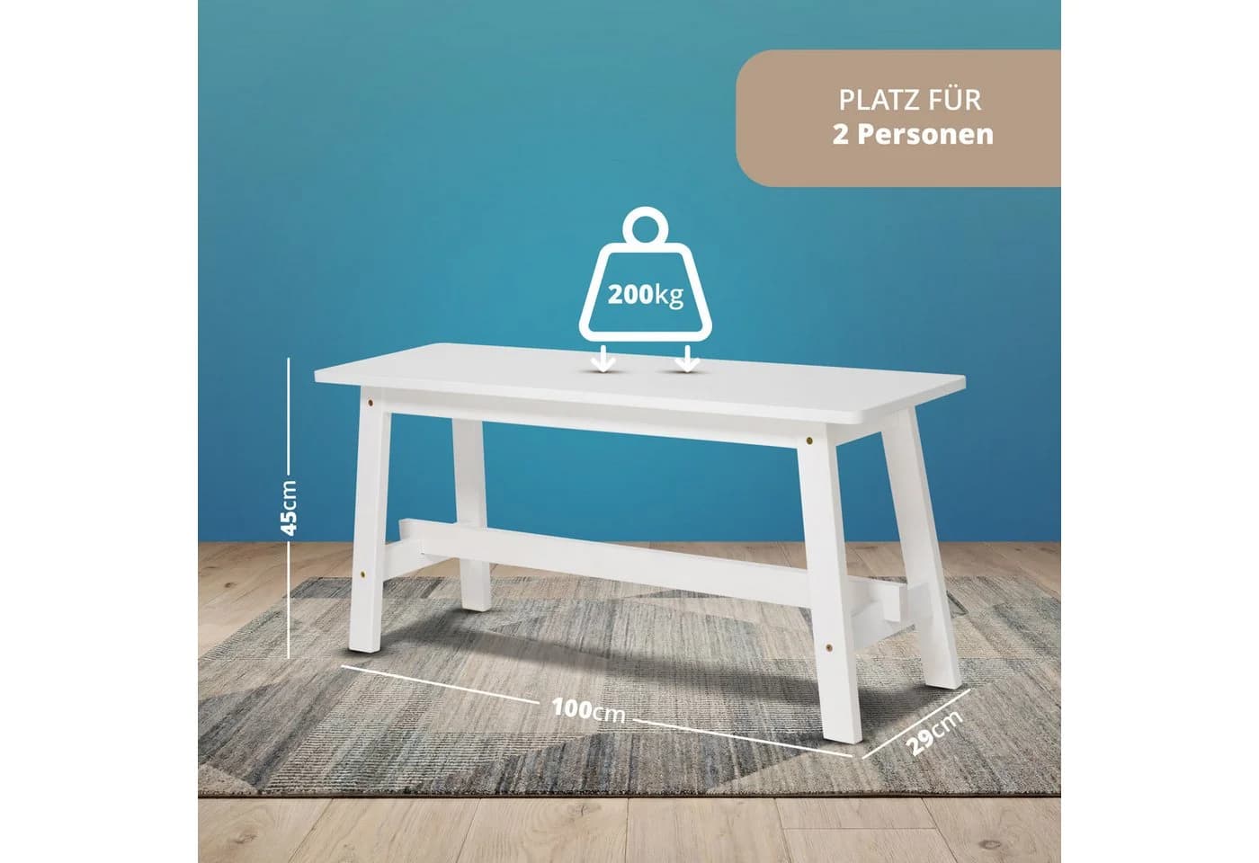 KHG Sitzbank Dekobank Weiß Skandi Look Massivholzgestell
