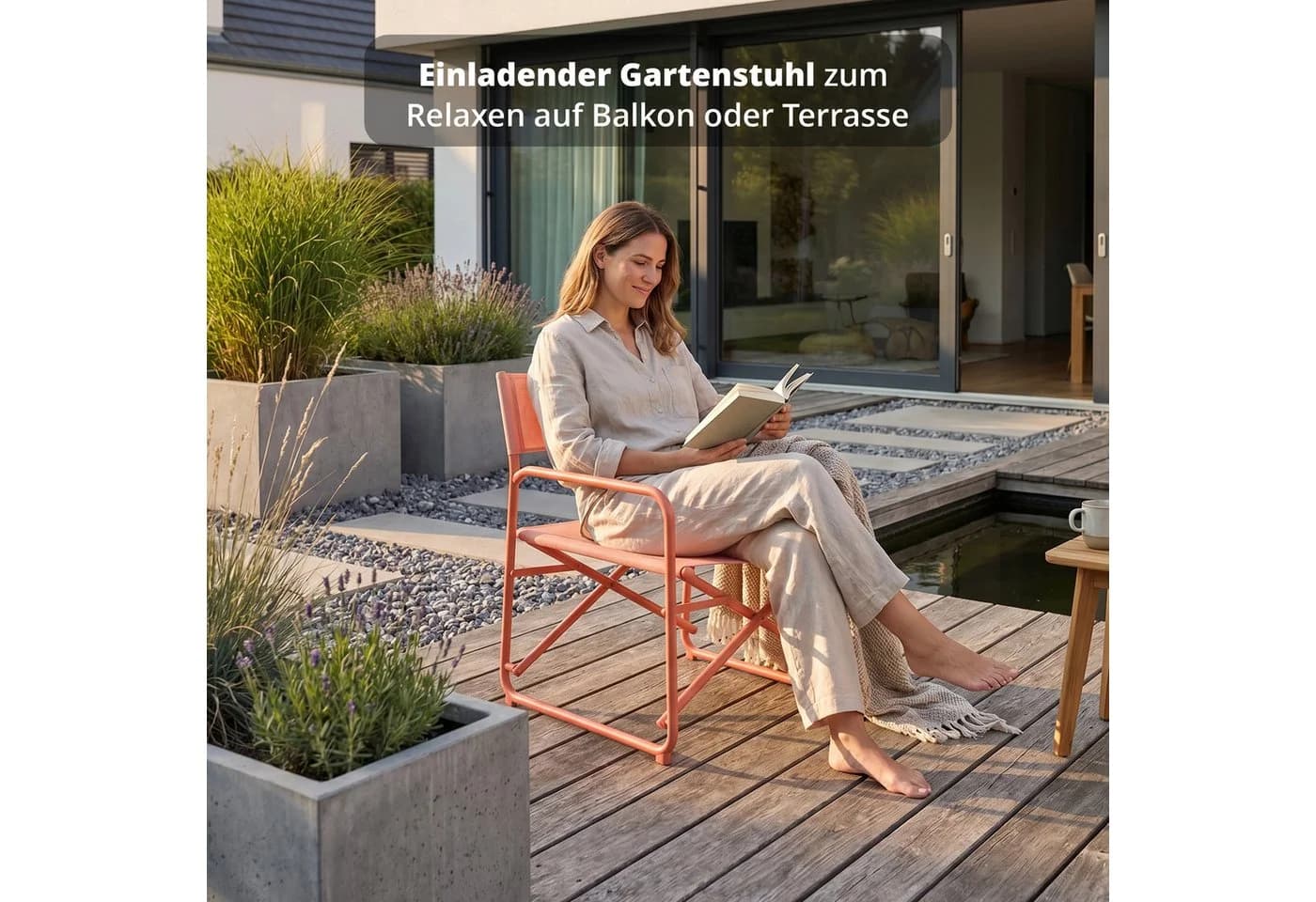 KHG Gartensessel Orange-Rot Moderner Gartenstuhl mit Stahl-Gestell