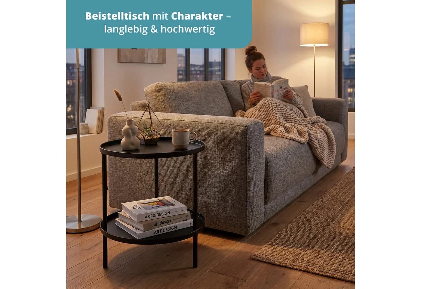 KHG Beistelltisch Rund Schwarz Ø 41 cm Modern