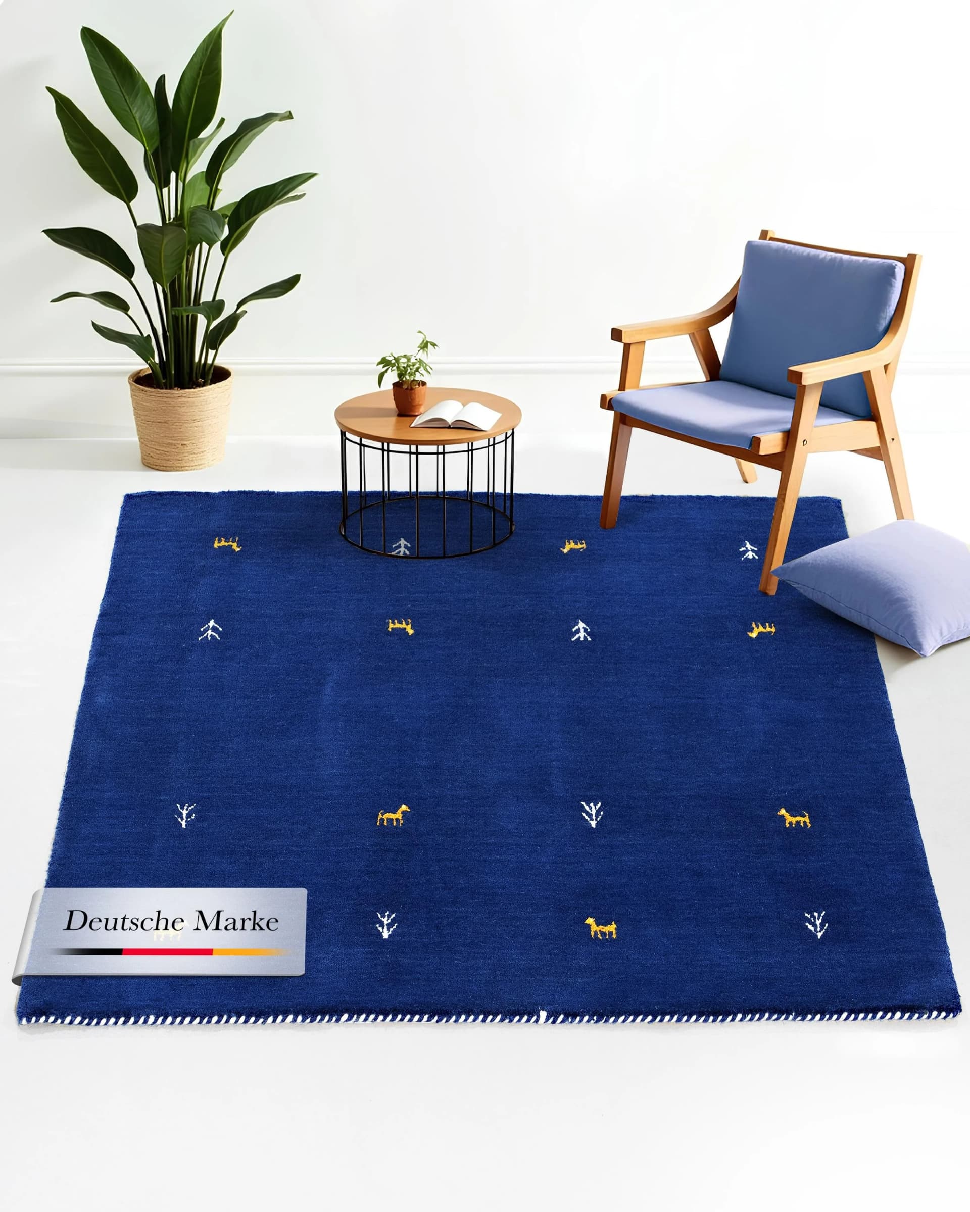 CARPETFINE Wollteppich Gabbeh-Uni Blau Handgewebt
