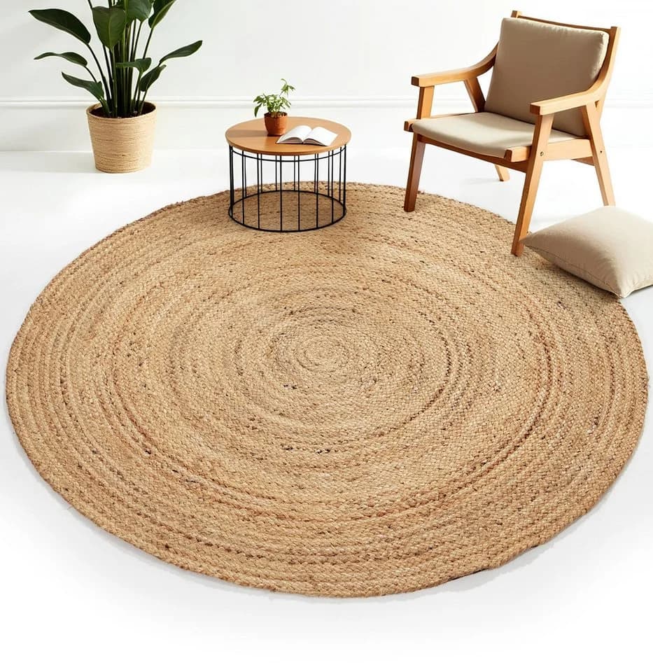 CARPETFINE Nele Juteteppich Rund Beige Naturfaser Wendeteppich
