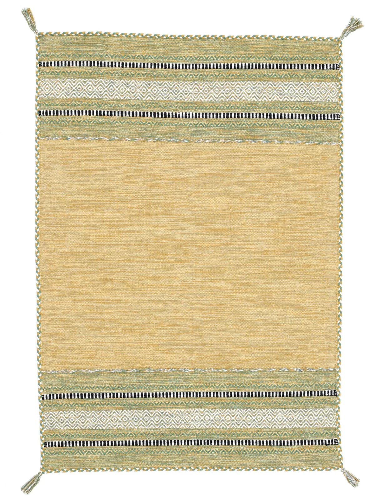 CARPETFINE Kelim Azizi Teppich Gelb Handgewebt Wendeteppich