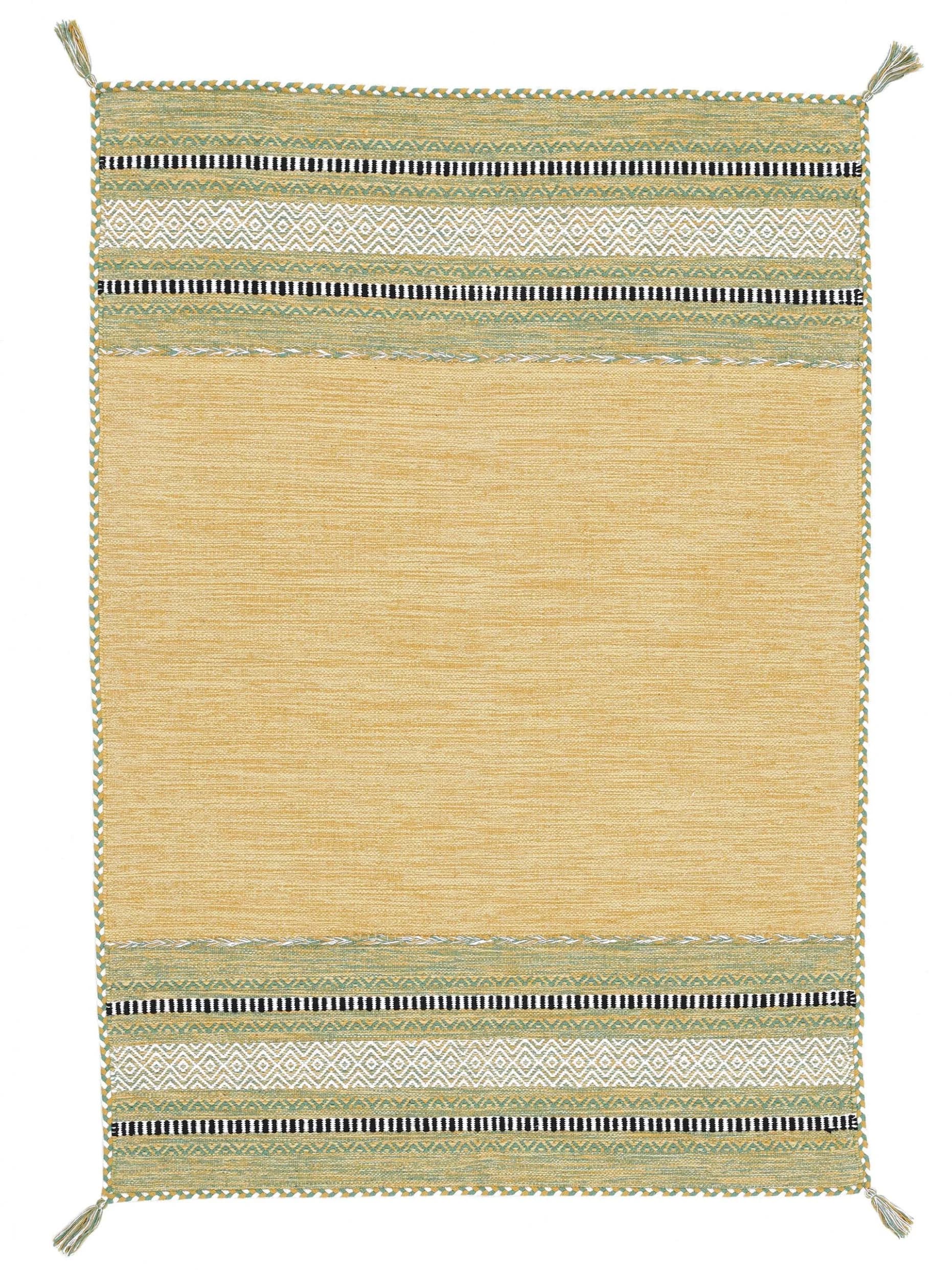 CARPETFINE Kelim Azizi Teppich Gelb Handgewebt Wendeteppich