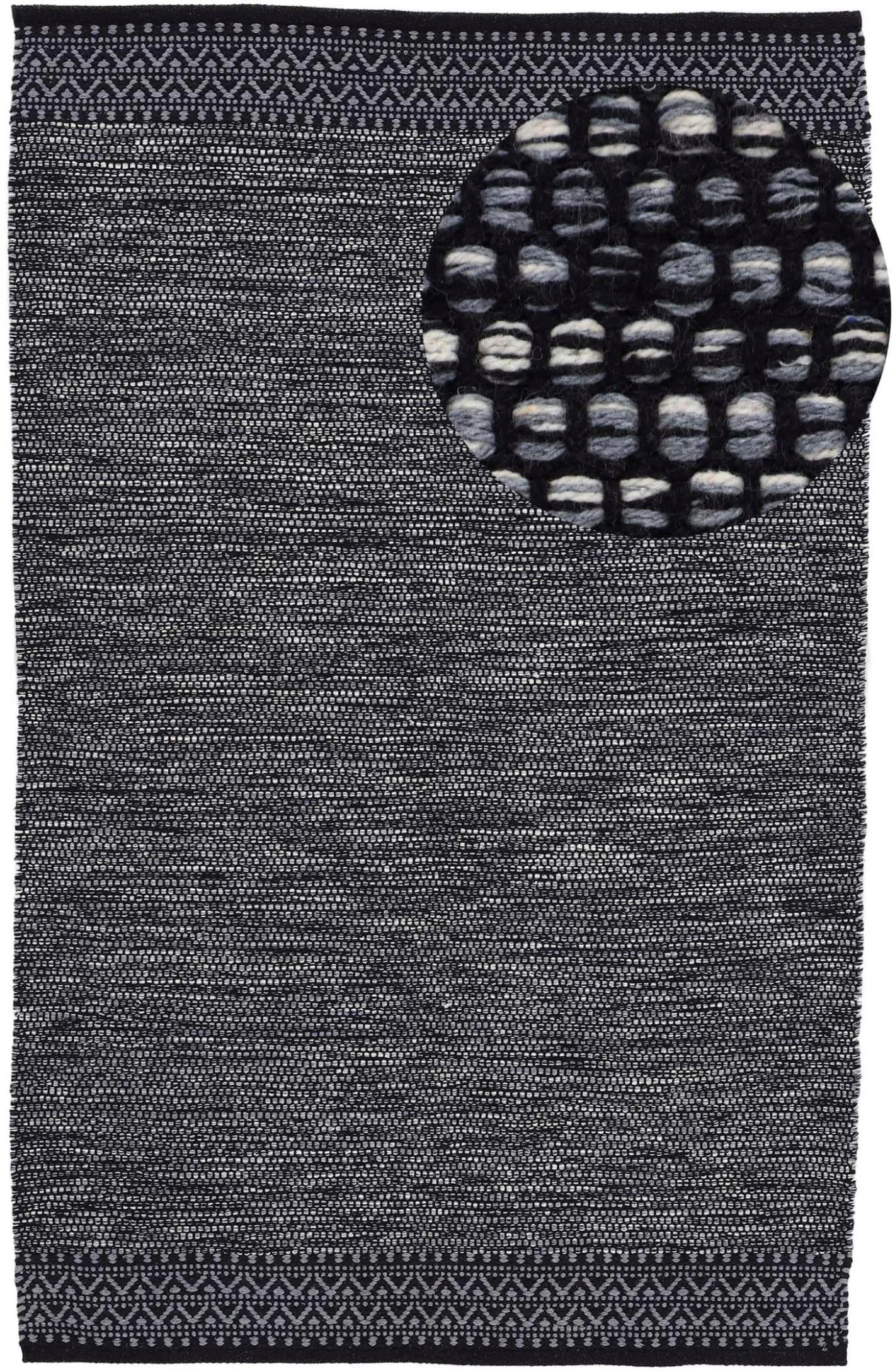 CARPETFINE Kelim Mia Teppich Schwarz Handgewebt Wendeteppich