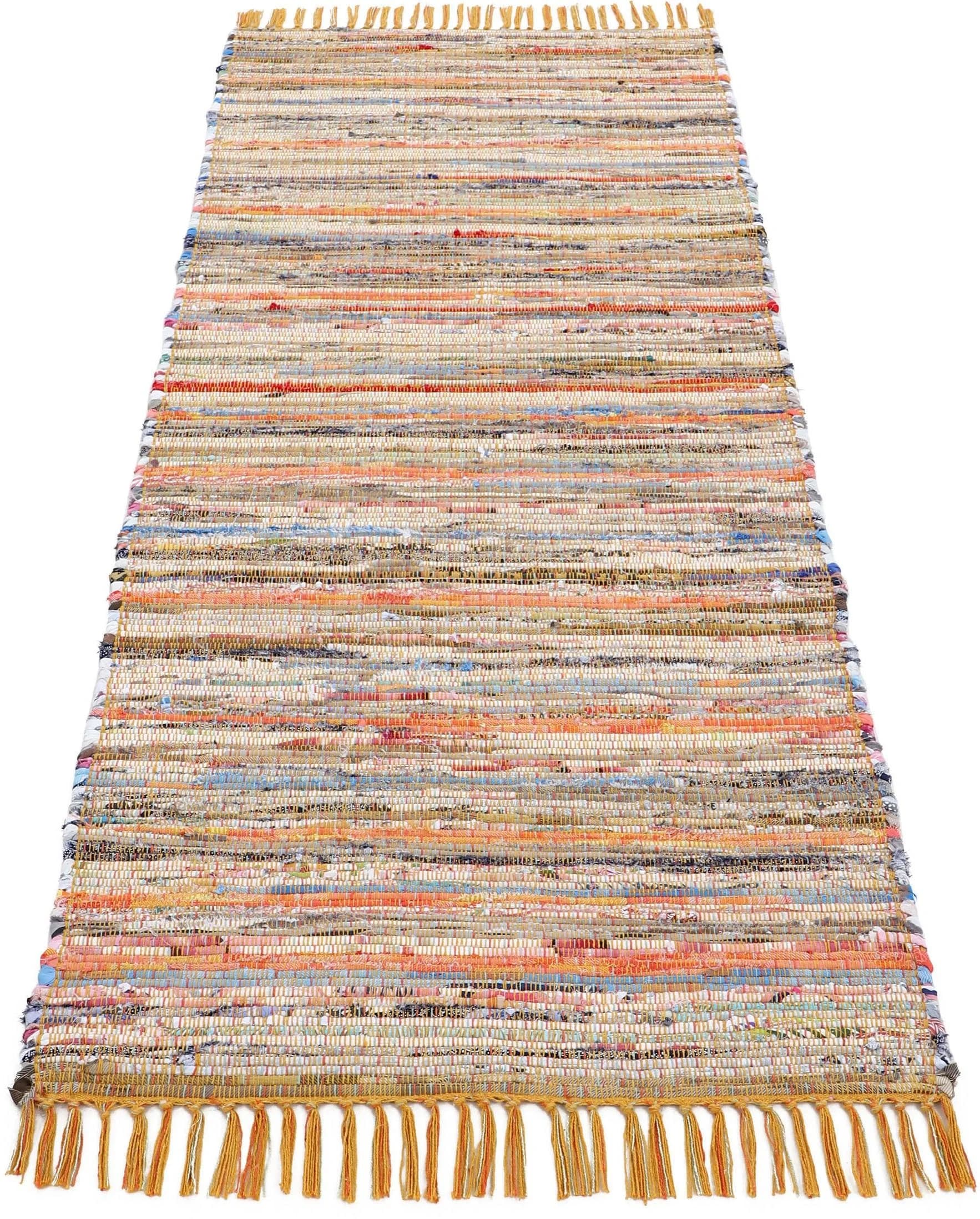 CarpetFine Kelim Chindi Wendeteppich Gelb Kariert