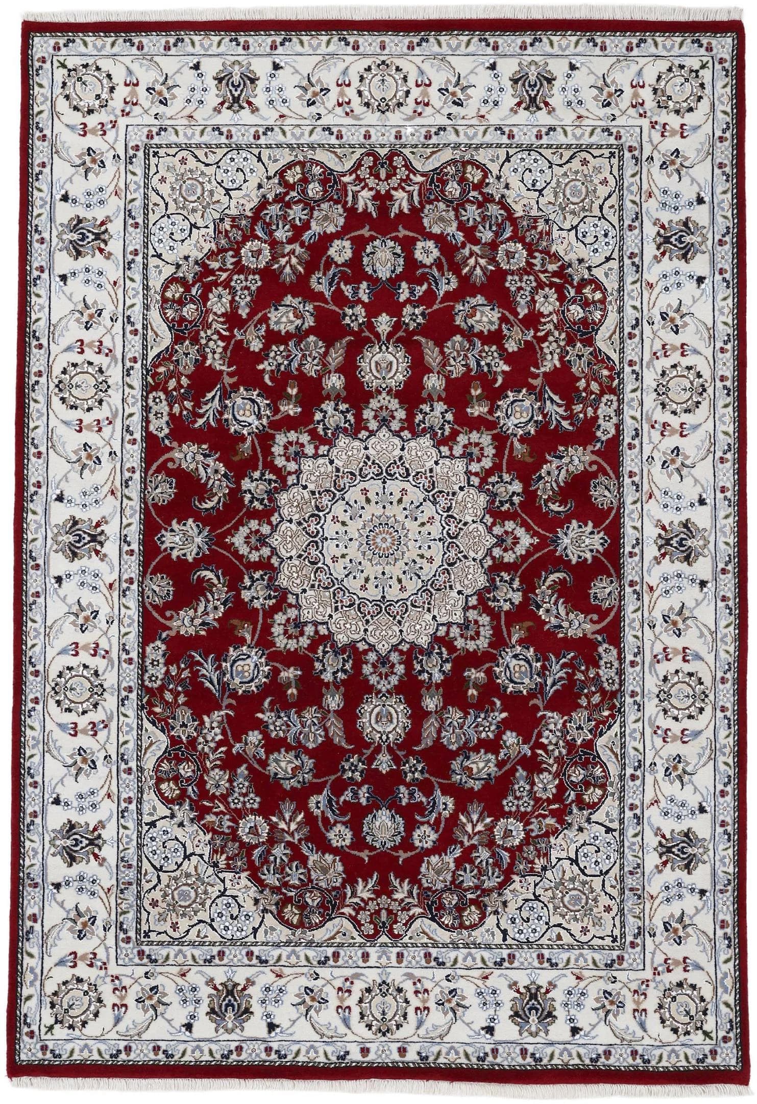 WOVEN ARTS Orientteppich Nain Rot Handgeknüpft 140x200cm
