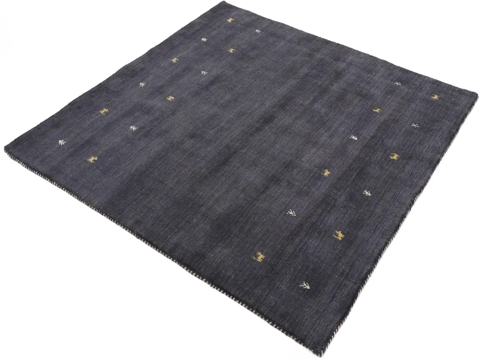 CARPETFINE Wollteppich Gabbeh-Uni Schwarz Handgewebt Quadratisch
