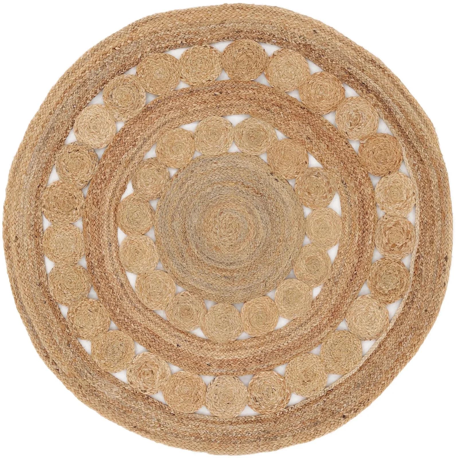 CarpetFine Juteteppich Dana Rund Beige Natur Handgewebt