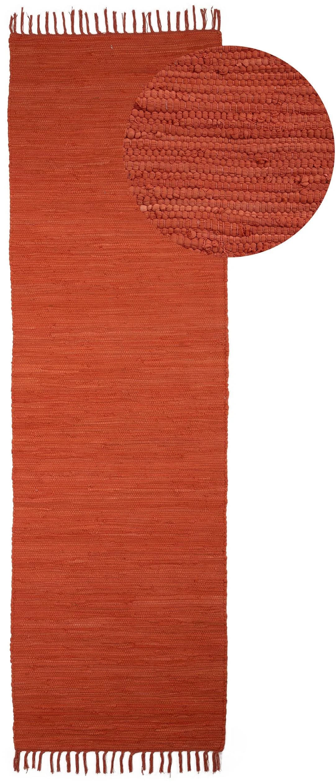 CARPETFINE Kelim Chindi Uni Teppich Orange Handgewebt Wendeteppich