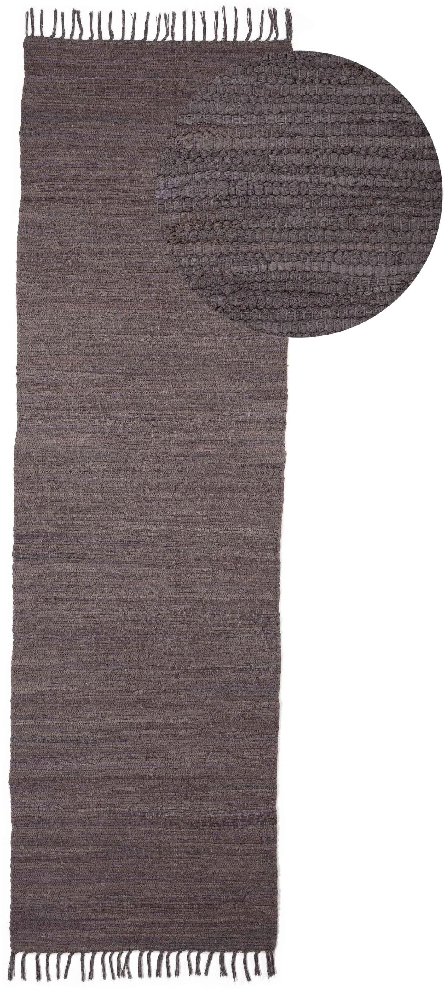 CARPETFINE Kelim Chindi Uni Teppich Grau Handgewebt Wendeteppich