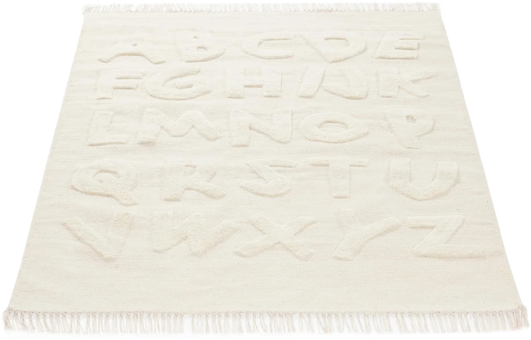 CARPETFINE Kinderteppich ABC Alphabet Creme 100% Wolle
