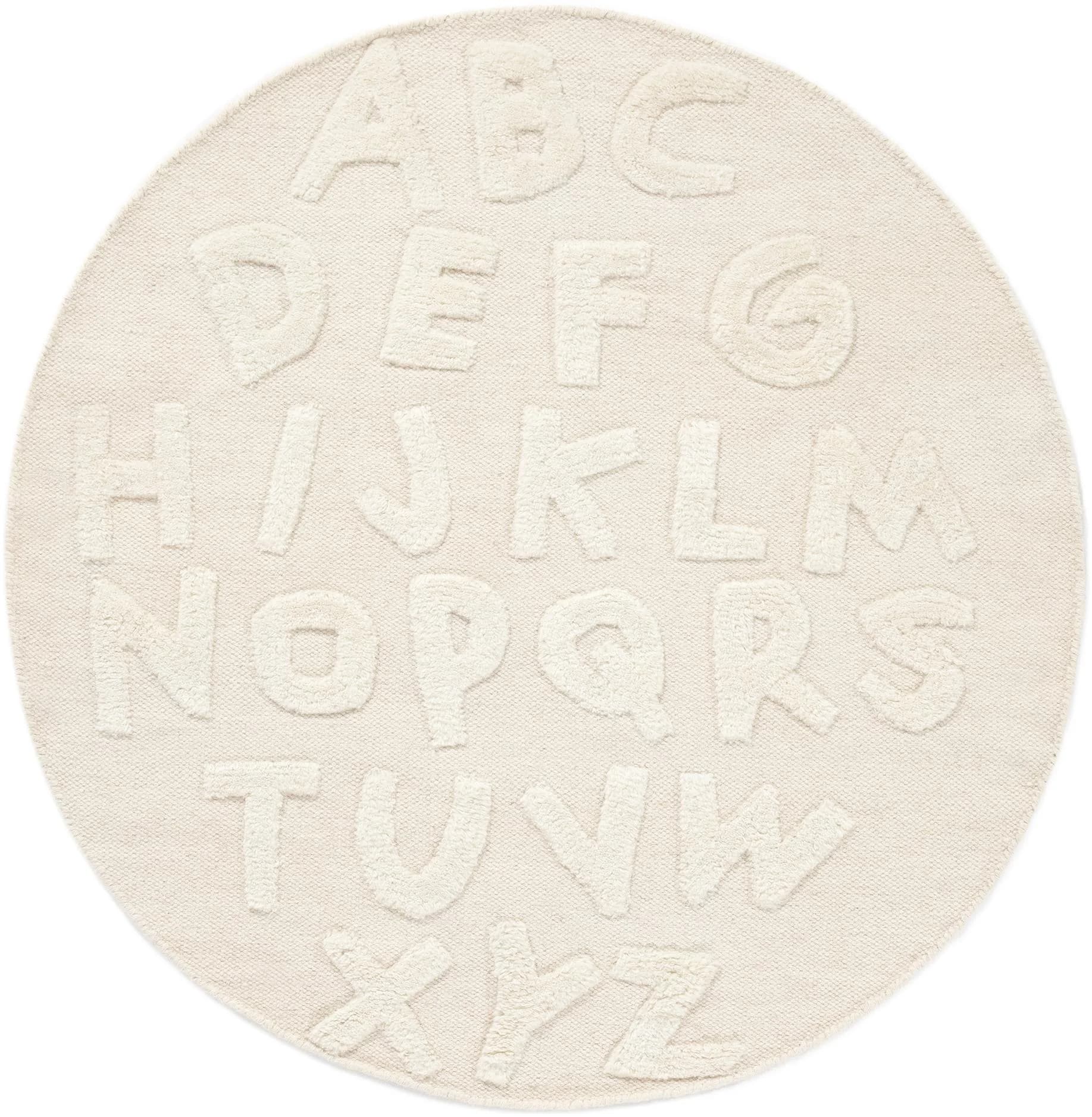 CARPETFINE Kinderteppich ABC Alphabet creme rund