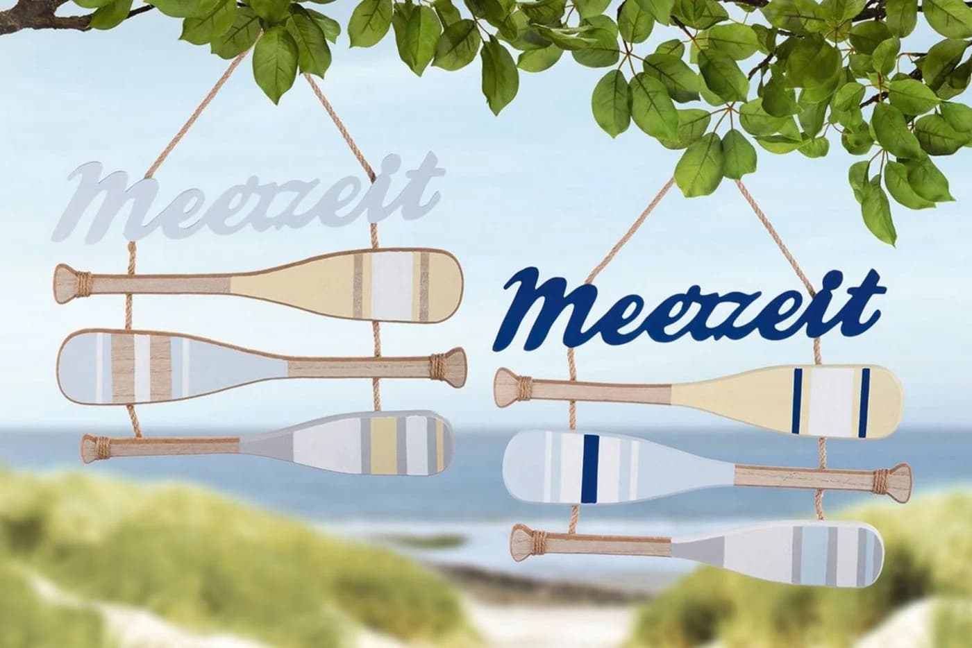 Gilde Wandbild Maritimes Holzplankenschild MEERZEIT Dunkelblau