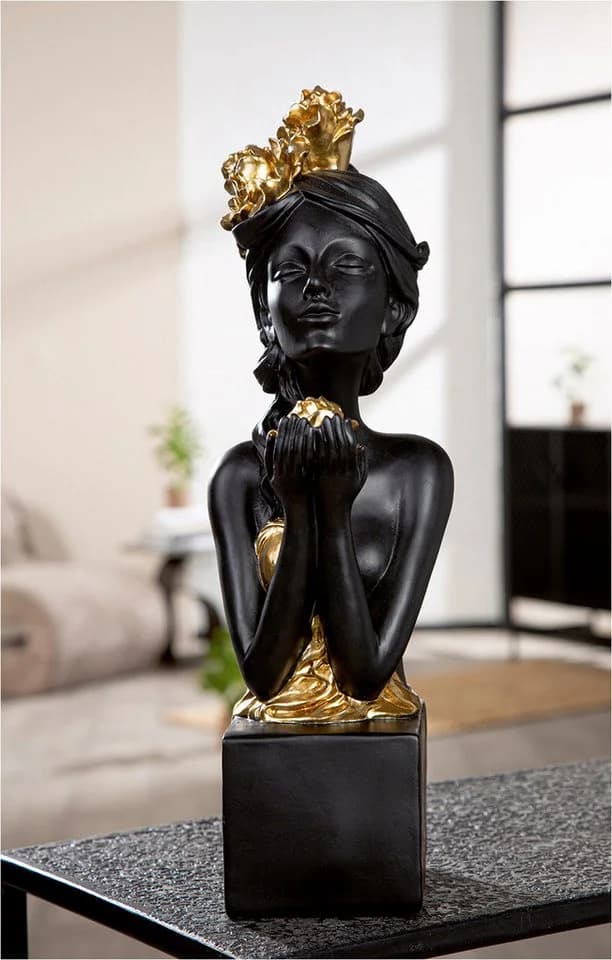 Gilde Skulptur Frau Rosenliebe Schwarz Gold Kunstharz