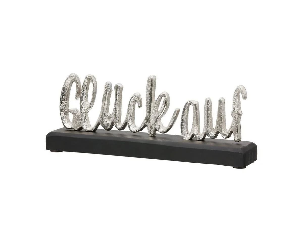 GILDE Deko-Schriftzug Glück auf Silber auf schwarzem Mangoholz