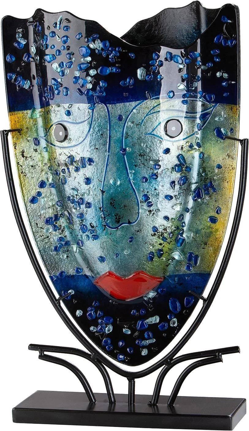 GILDE Bodenvase oval Magic blau Glas handbemalt