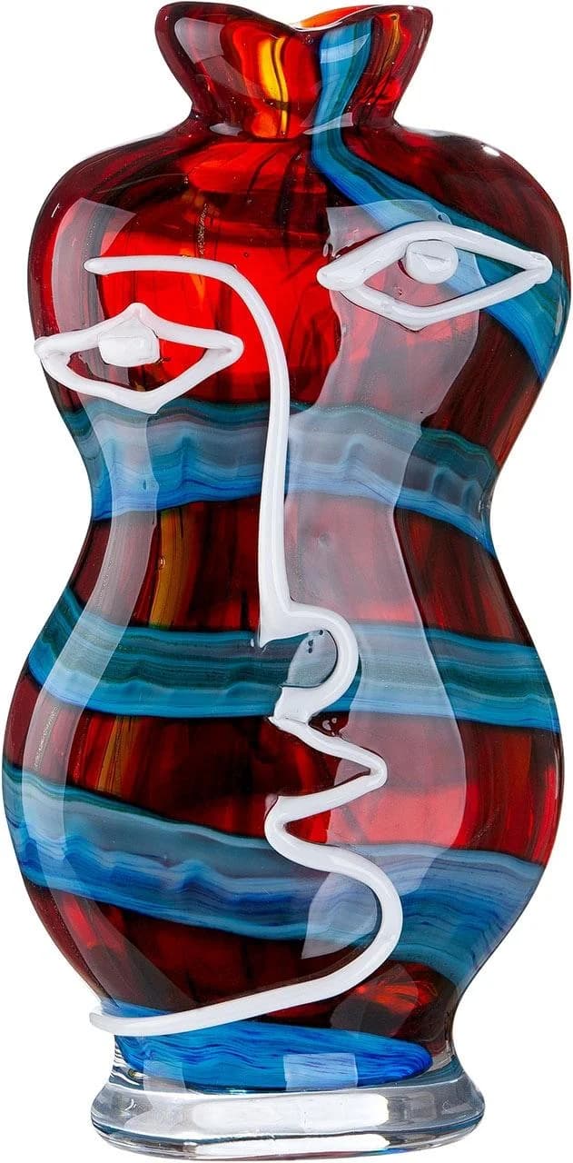 GILDE Tischvase Gesichtsvase Franco Blau Rot Glas