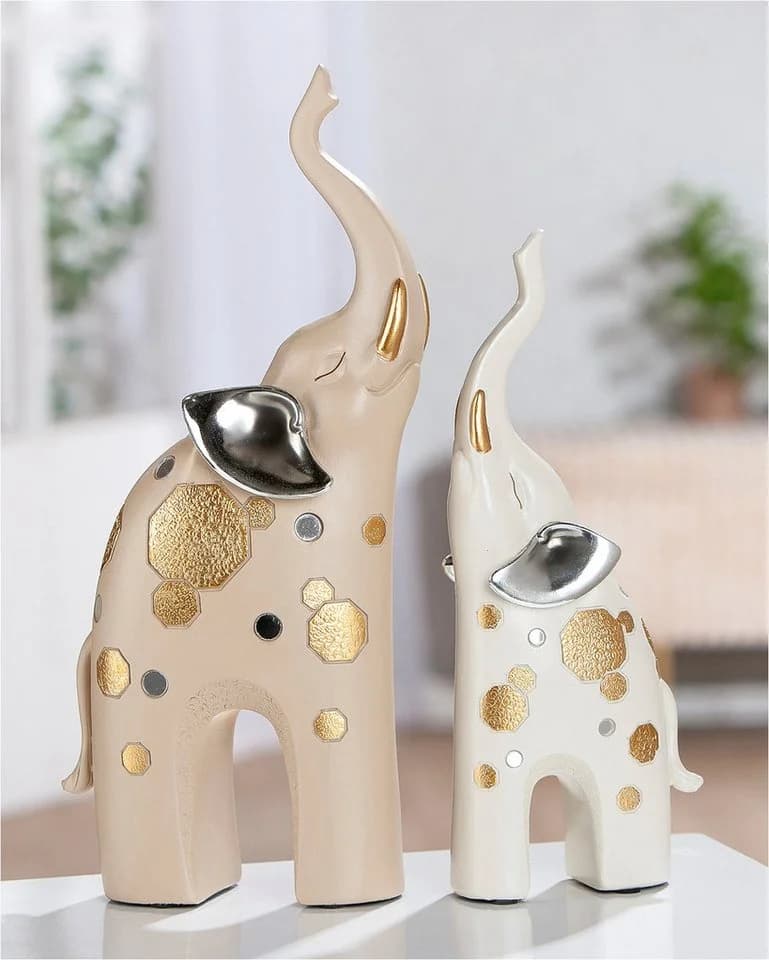 Gilde Skulptur Elefant Midas Kunstharz Beige/Gold/Silber