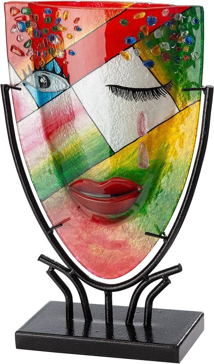 GILDE Tischvase Gesichtsvase oval Dreaming mehrfarbig Glas