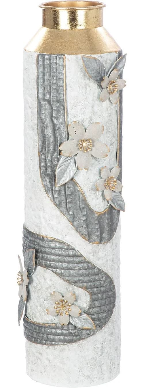 GILDE Bodenvase Cherry Blossom Grau Weiß Metall
