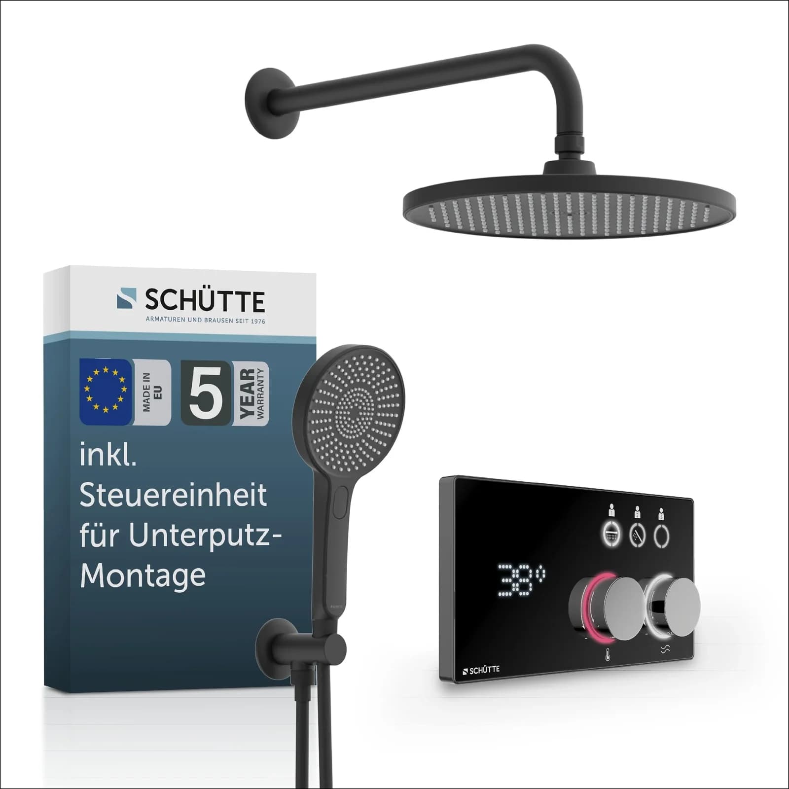 Schütte AQUADOT Duschsystem Überkopfbrauseset Digital Schwarz ABS-Kunststoff