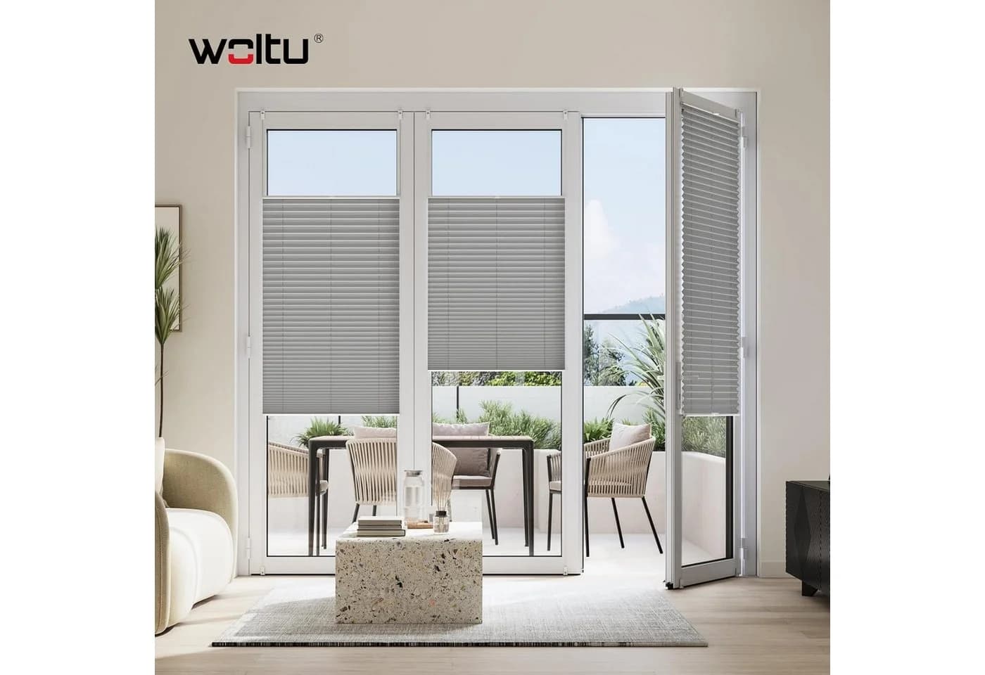 Woltu Plissee Grau Klemmfix Milchglas Muster Polyester