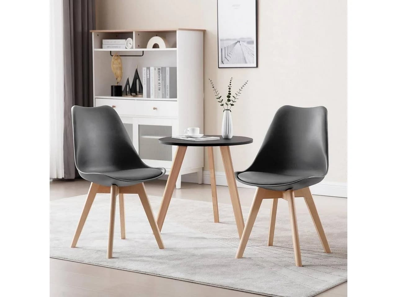Woltu Esszimmerstuhl Set 2 St Grau Kunstleder Massivholz