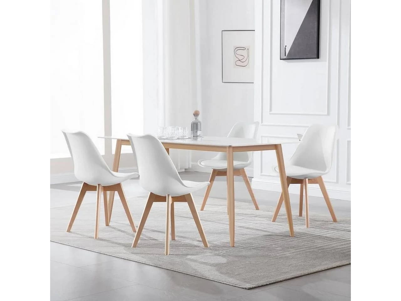 Woltu Esszimmerstuhl Set 6 St. Weiß Kunstleder Massivholz