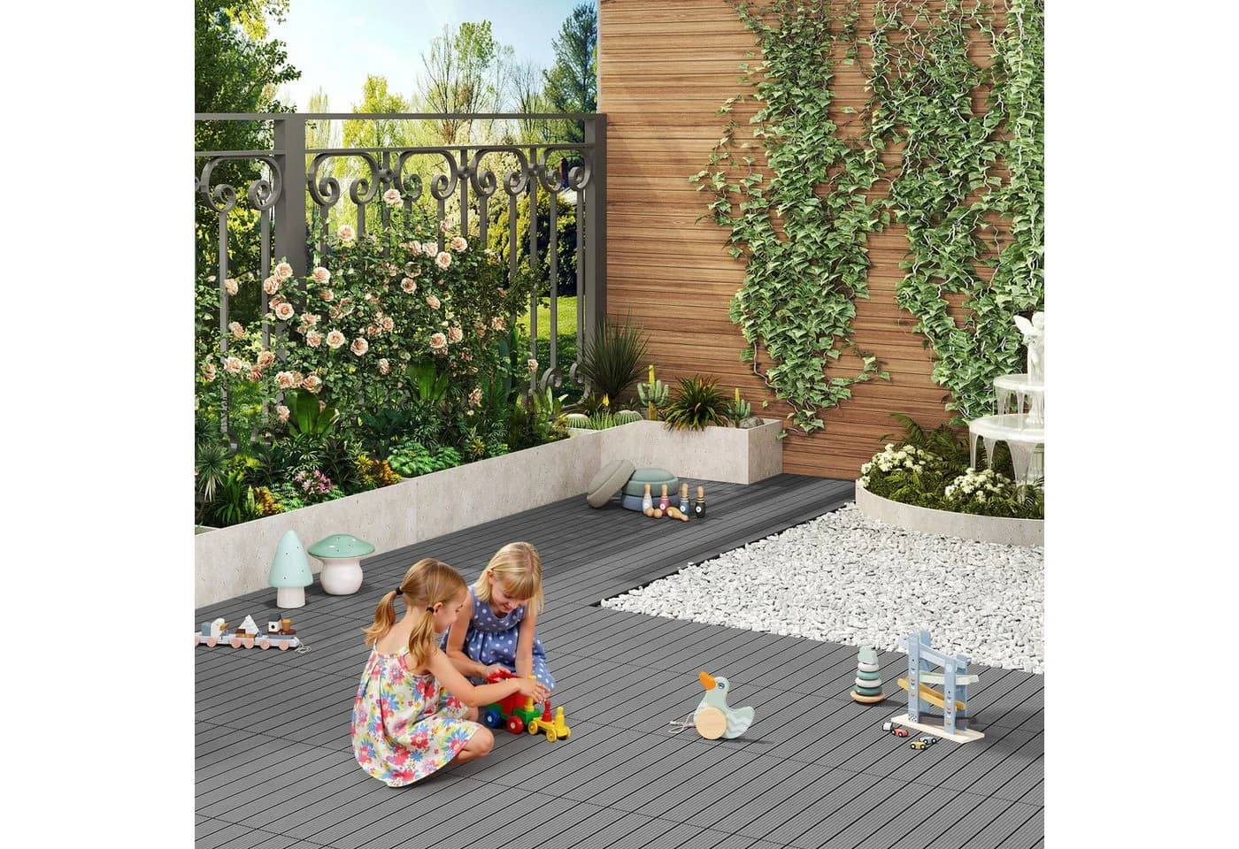 Woltu WPC-Fliesen 12 St. Terrassendielen Holz-Optik 30x60cm mit Klicksystem