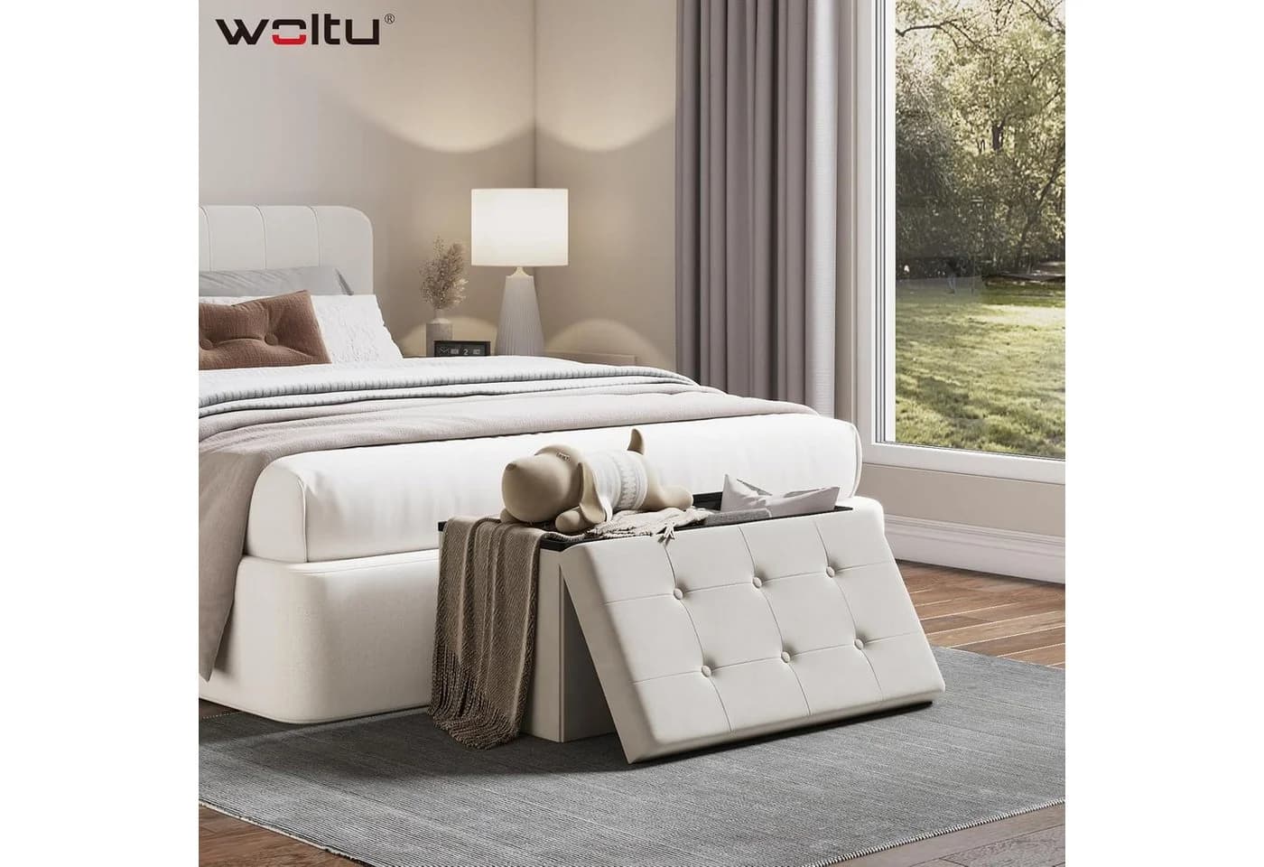 Woltu Sitzhocker mit Stauraum Samt Beige Faltbar