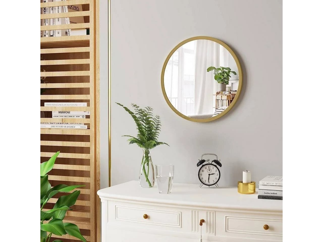 Woltu Wandspiegel Rund Gold Metallrahmen Glas