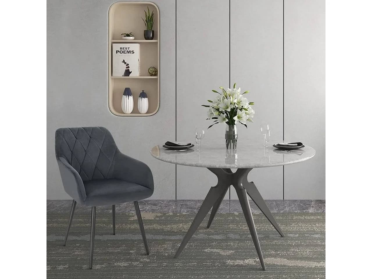 Woltu Esszimmerstuhl 4er Set Samt grau/schwarz mit Armlehne