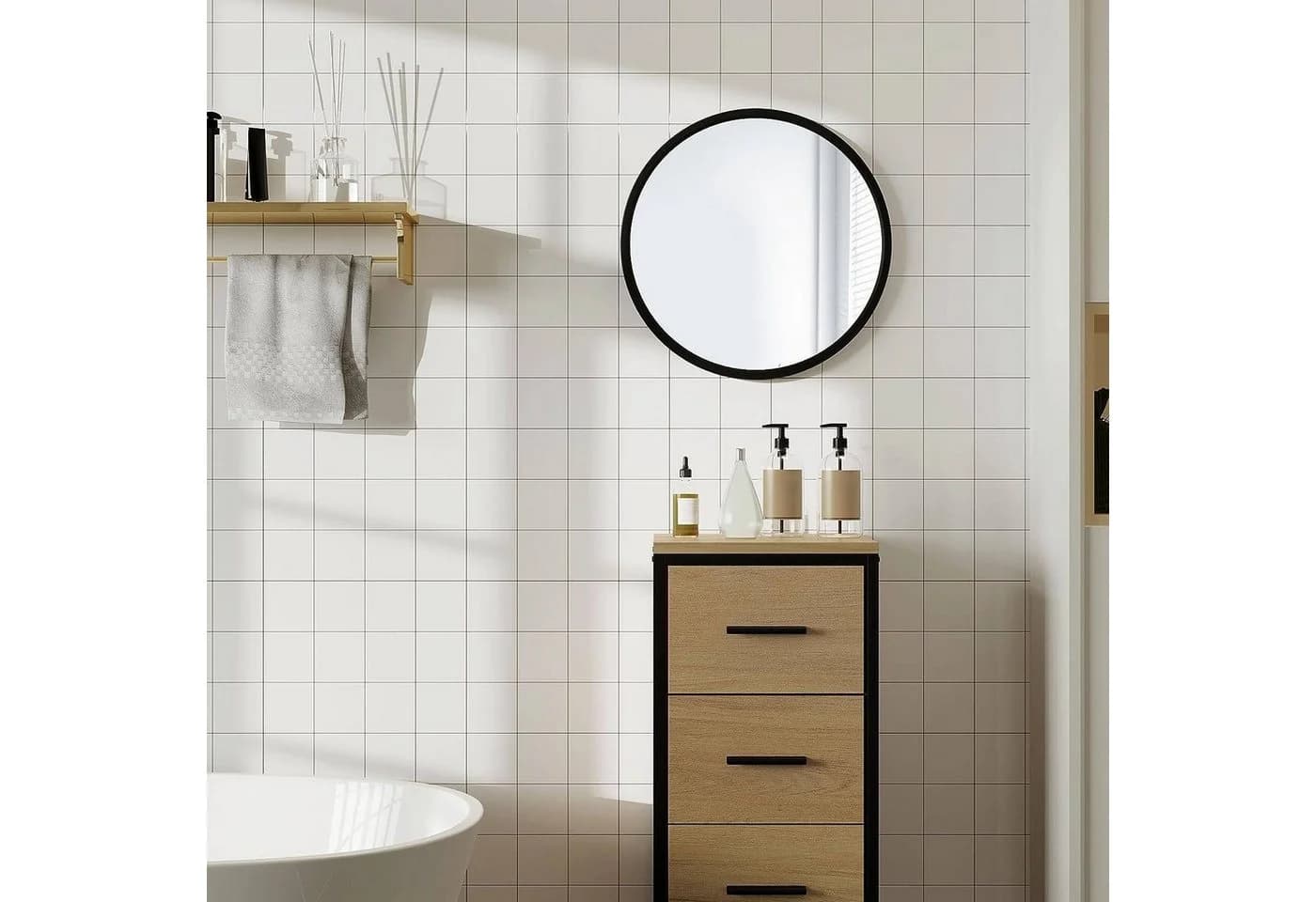 Woltu Runder Wandspiegel mit Goldrahmen Glas