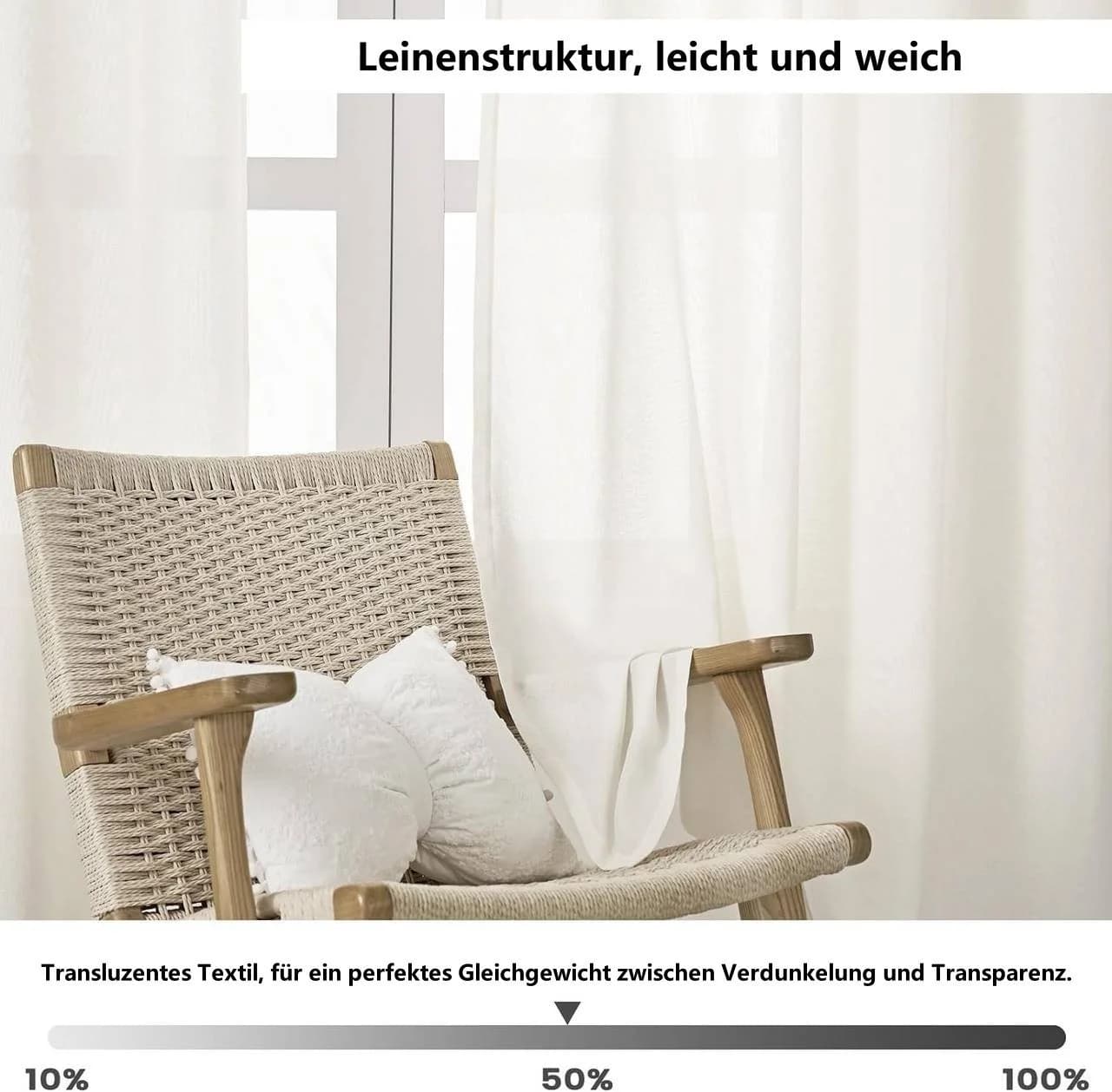 Woltu Gardine mit Ösen Halbtransparent Leinenoptik Weiss