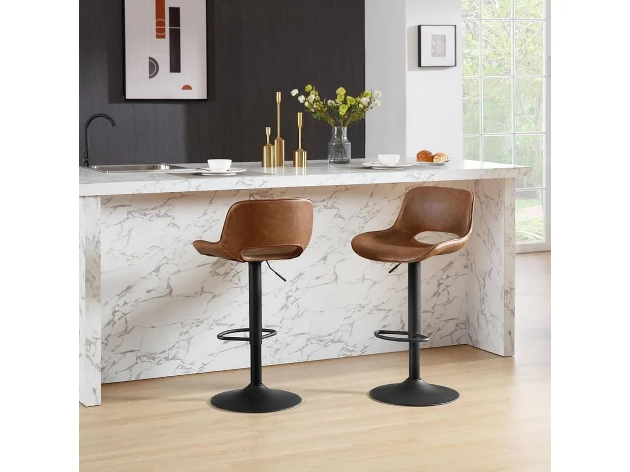 Woltu Barhocker 4er Set höhenverstellbar Vintage Kunstleder Braun Anthrazit
