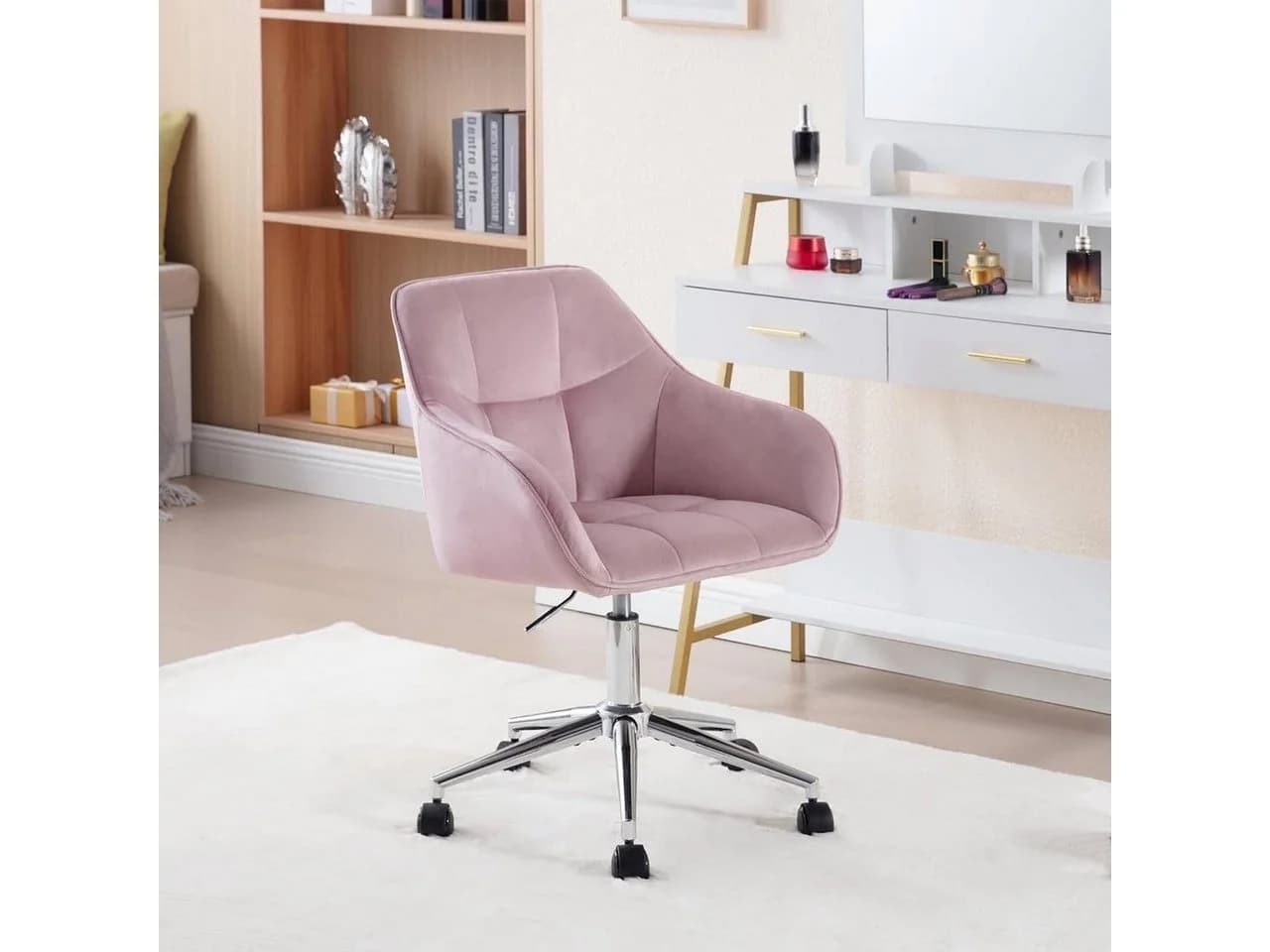 Woltu Bürostuhl Rosa Samt höhenverstellbar