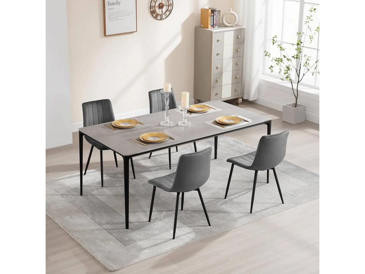 Klihome Polsterstuhl 4er Set Samt Grau Schwarz Beige Dunkelgrün